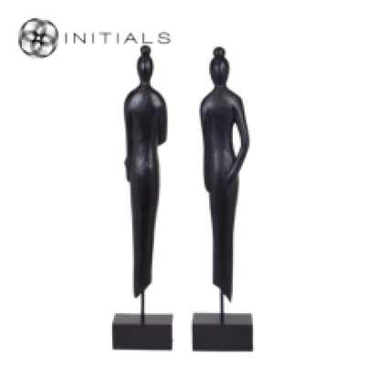 Set 2 pieces - Female Modern Brushed Mango Wood Black