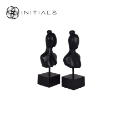Set 2 pieces - Ladies Head Modern Sculpture Matt Black