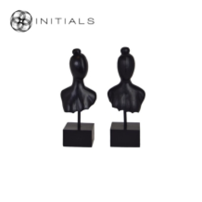 Set 2 pieces - Ladies Head Modern Sculpture Matt Black