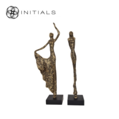 Standing Posing Lady Antique Polyresin Gold
