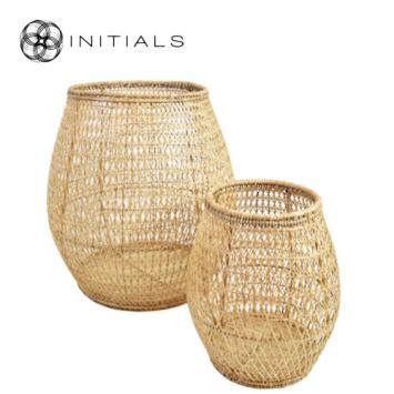 Set 2 pieces - Lantern Nature Osier Lily Burma Rattan Natural