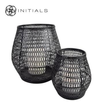 Set 2 pieces - Lantern Nature Osier Lily Burma Rattan Black
