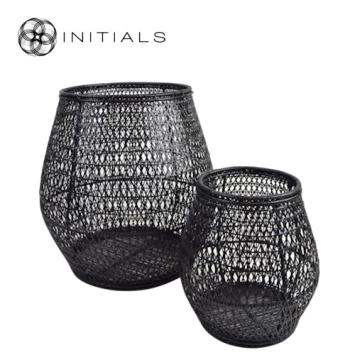 Set 2 pieces - Lantern Nature Osier Lily Burma Rattan Black