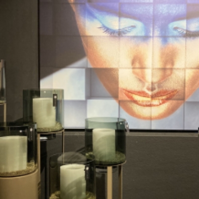 Walldecoration Tableaux Face Blue Sparkel  Matt Aluminum